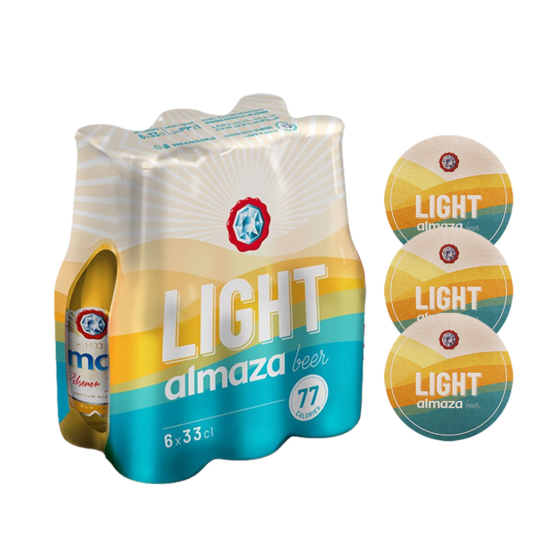 Almaza Light Beer Pack Of 6 + 3 Coasters